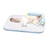 PetPhindU L-Shaped Cooling Cat Bed for Indoor Cats, Breathable Summer Mat with Removable Pillow, Machine Washable Calm Cushion for Small Pets, Blue, 53cm X 38cm X 10cm