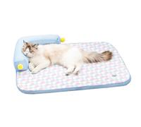 PetPhindU L-Shaped Cooling Cat Bed for Indoor Cats, Breathable Summer Mat with Removable Pillow, Machine Washable Calm Cushion for Small Pets, Blue, 53cm X 38cm X 10cm