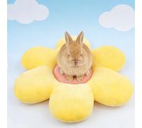 PetPhindU Rabbit Bed Mat, 14.9 x 14.9 Inch Soft Flower Shaped Bunny Bed, Washable Daisy Bunny Mat Double Sided Reversible Plush Mat for Rabbit Bunny Cats Dogs, Yellow