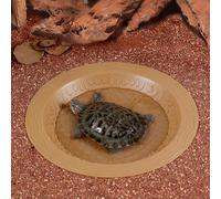 PetPhindU Turtle Bathing Pool Small for Reptiles & Amphibians - Resin Water Dish & Feeding Bowl with Gentle Slope - Safe for Turtles, Frogs, Snakes (Reddish Brown)