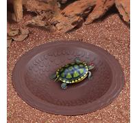 PetPhindU Turtle Bathing Pool Small for Reptiles & Amphibians - Resin Water Dish & Feeding Bowl with Gentle Slope - Safe for Turtles, Frogs, Snakes (Reddish Brown)