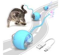 PETPLAYTIME Interactive Cat Toy Ball for Indoor Cats with Mesh Tail & Foils, Automatic Rolling Three Modes Agile Moving Cat Ball to Keep Them Busy Rechargeable, Blue
