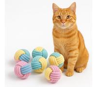 PetPrana Cat Chew Balls - 6-Pack Rope Cat Toys with Crinkle Sound, Soft and Durable, for Indoor Cats, Kittens, Teeth & Gum Health