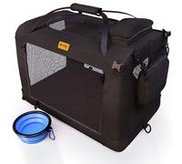 PETPROVED Dog Travel Crate Dog Carrier Pet Carrier for Medium Dogs Travel Crate for Car Puppy Cat Large Soft Fabric Foldable Collapsible for Car Seat Boot (L Black)