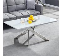petra glass top high gloss coffee table in white and chrome legs