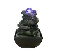 Petra Rock Indoor Water Fountain with LED Light & Spinning Glass Ball, Tabletop Rock Water Feature, USB Powered Zen Waterfall Ornament for Home, Office, Bedroom & Meditation Spaces