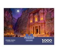 Petra Treasury Moonlight Wooden Jigsaw Puzzle Waterproof 1000 Piece Puzzles for Adults Gifts Fun Challenging Games