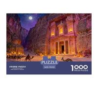 Petra Treasury Moonlight Wooden Jigsaw Puzzle Waterproof 1000 Piece Puzzles for Adults Gifts Impossible Educational Games