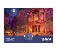 Petra Treasury Moonlight Wooden Jigsaw Puzzle Waterproof 1000 Piece Puzzles for Adults Gifts Impossible Educational Games