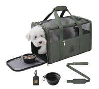 Petradise Luxury Pet Carrier for Dogs, Cats, Puppies - Airline TSA Approved, Durable Anti-Scratch Fabric, Soft-Sided, Consistent Airflow, Foldable Design, Cushion Pad, Travel (Olive Green, Large)