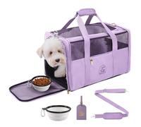 Petradise Premium Pet Carrier with Gold Plated Buckles - Airline TSA Approved, Foldable, Anti-Slip Bottom,Extra Thick Strap, Anti-Scratch Oxford Fabric, Travel Bag for Dogs, Cats (Lilac, Large)