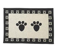 PetRageous 10209 Paws Tapestry Dog Non-Skid Machine Washable Placemat for Pet Feeding Stations with Rubber Backing 13-Inch by 19-Inch for Dogs and Cats, Black and Natural