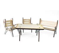 Petra's Bastel News 4-Piece Table Set Including Table, 1 x Garden Bench and 2 Chairs Made of Wood, Height Approx. 6 cm
