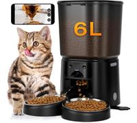 Petrice Automatic Cat Feeder with Camera for 2 Cats, 6L WiFi Smart Pet Feeder with APP Control, 1080P HD Video, Voice Call, Motion Detection, Dual Power Supply, for Dogs Cats, Small-Pet, Black