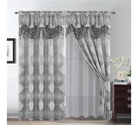 Petrichor Elegant Curtains with Gold Silver Threads 2 Panels Set - Luxury Window Treatment Attached Valance, Sheer Backing, and 2 Tie Backs for Bedroom and Living Room, 54x84 inches, Silver