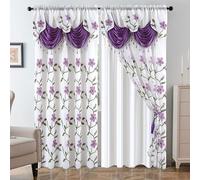 Petrichor Embroidered Sheer Curtain 2 Panels Set - Luxury Window Curtain Attached Valance with Satin Backing and 2 Tie Backs for Living Room,Dining Room, 54x84 inches, Lavender