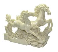 Petrichor Victory Galloping Running Horses Pair Figurine Home Decor Gifts (Colour: Dull White, Length: 8 inches)
