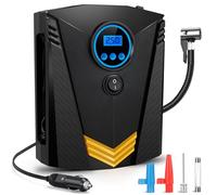 Petrinda Car Tyre Inflator Air Compressor,12V Portable Car Tyre Pump,Auto Shut Off Feature,150PSI Electric Digital Tyre Inflator w/ 3 Nozzles & LED Light Suitable Car,Motorcycle,Bike,Ball,Black
