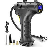 Petrinda Cordless Tyre Inflator Air Compressor, 12V USB Rechargeable Battery 150PSI Portable Car Tyre Pump, Electric Digital Tyre Pump with LED Light and 3 Nozzle Adaptors for Car Motorcycle Bicycle