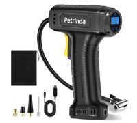Petrinda Cordless Tyre Inflator Air Compressor, Portable Handheld Rechargeable Battery Tyre Pump with Digital Pressure Gauge, Electric Tyre Inflator with LED Light & 4 Nozzle for Car, Motorcycle Bike