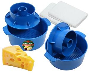 PetriStor Cheese Making Kit - 2 pcs Cheese Mold with a Follower Piston Blue and Cotton Cheesecloth - Cheese Making Basket - Paneer Maker - Cheese Form Mold