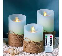 PETRISTRIKE Ocean Blue Flameless Candles, Nautical Themed Led Pillar Candles with Remote & Timer, Decorative Flickering Candles for Gifts, Party, Wedding, Home Decorations - Set of 3