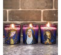 Petristrike Prayer Candles, Devotional Candles, Virgin of Mary Saints Religions Decoration, Rosemary Scented Votive Candles for Prayer Altar, Mantle, Church - Set of 3