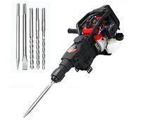 Petrol Demolition Hammer 1800W 30J Gasoline Concrete Breaker Post Driver Fende Knocker Jack Hammer with Pointed and Flat Chisel, 3X Drills