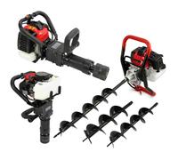Petrol Earth Auger Drill Garden Earth Borer Post Hole Digger Borer 52cc & Post Driver 2-Stroke Fence Post Knocker Rammer Garden Hole Digger 52cc Borer Picket Fencing SET FREE Safety Gear Black