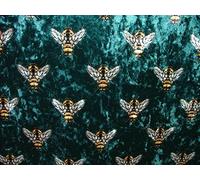 Petrol Luxurious Bees Plush Velvet Bee Fabric Curtain Upholstery Cushion Roman Blinds - Per Full Metre