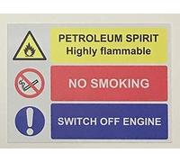 Petroleum spirit no smoking switch off engine Fuel station forecourt Safety sign - 3mm Aluminium sign 300mm x 200mm