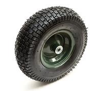 PetrolScooter 13 Inch 13x5.00-6 Green Metal Wheel & Pneumatic Tyre 4 Ply With Offset Hub & Wheel Bearings Straight Valve Sack Truck Drum Trolley