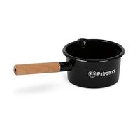 Petromax Brand 1.0 Liter Enamel Saucepan, Black (Scratch-Resistant, Includes Internal Scale, Oven-Safe, Wooden Handle, 1 kg Weight Capacity)