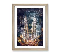 Petronas Towers In Kuala Lumpur Modern Framed Wall Art Print, Ready to Hang Picture for Living Room Bedroom Home Office Décor, Oak A2 (64 x 46 cm)