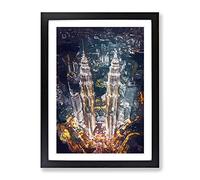 Petronas Towers In Kuala Lumpur Modern Framed Wall Art Print, Ready to Hang Picture for Living Room Bedroom Home Office Décor, Black A3 (34 x 46 cm)