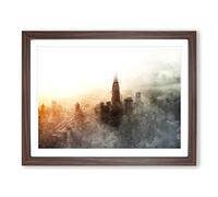 Petronas Towers Through The Clouds Painting Modern Art Framed Print | A3 Walnut Framed Wall Art | Ready to Hang | Modern Landscape Picture | Living Room Bedroom Lounge Office