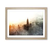 Petronas Towers Through The Clouds Painting Modern Art Framed Wall Art Print, Ready to Hang Picture for Living Room Bedroom Home Office Décor, Oak A3 (46 x 34 cm)