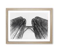Petronas Twin Towers In Abstract Modern Art Framed Print | A2 Oak Framed Wall Art | Ready to Hang | Abstract Fantasy Picture | Living Room Bedroom Lounge Office