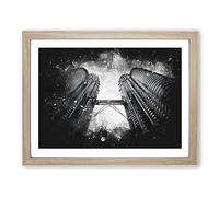 Petronas Twin Towers Paint Splash Modern Art Framed Print | A3 Oak Framed Wall Art | Ready to Hang | Modern Nature Picture | Living Room Bedroom Lounge Office