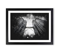 Petronas Twin Towers Paint Splash Modern Art Framed Print | A4 Black Framed Wall Art | Ready to Hang | Modern Nature Picture | Living Room Bedroom Lounge Office
