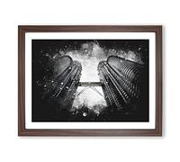 Petronas Twin Towers Paint Splash Modern Art Framed Wall Art Print, Ready to Hang Picture for Living Room Bedroom Home Office Décor, Walnut A3 (46 x 34 cm)