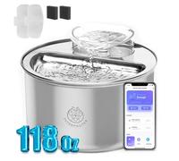 PETROPOLITAN Automatic Stainless Steel Cat Dog Water Fountain 3.5L Automatic Pet Water Fountain Smart Cat Fountain with App Control