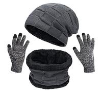 Petrunup Winter Beanie Hat Scarf and Touch Screen Gloves Set, Thermal Knit Cap Neck Warmer with Glove for Men Women