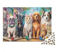 Pets And Birds 1000 Piece Cardboard Puzzle Pets on Bookshelf Challenging Brain Teaser Adult Puzzle Enthusiasts Mental Stimulation Problem Solving Indoor Solo Activity 52x38cm/1000pcs