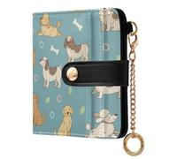 Pets Blue Dogs Pattern Small Women Wallet RFID Blocking PU Leather Bifold Compact Card Holder with Coin Pocket Zipper Purse for Girls Ladies Women