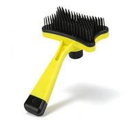 Pets Brush, Grooming Tool for Cats and Dogs with Retractable Bristles, Comfort - Grip Handle - Removes Loose Undercoat, Detangles Fur, Improves Blood Circulation (Yellow)