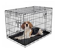Pets Crate Large 91cm Cage with 2 Doors Dual Access Easy Clean Removable Plastic Tray Folding Metal Training Dog Crate Large Size 36 inch Sliding Locks Ideal for Travel