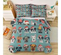 Pets Dog Blue Bedding Duvet Cover Set With 2 Pillowcase - Christmas Reversible Microfiber Bedding for Bedroom Dog Lovers - Easy Care, Machine Washable 260 × 220 cm