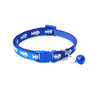 Pets Dog Cat Fish Bone Print Bell Buckle Adjustable Collar Necklace Neck Strap,Cat Dog Collars for Small/Medium/Large Dogs - Sapphire Blue