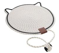 Pets Dual Scratching Pad, 17”/20” Natural Cotton Rope Cat Scratching Pad Mat, Hand-Woven Without Debris Scratching Pads Indoor Cats, Pets Dual Scratching Pad with Cat Toy (Black & White,17in)